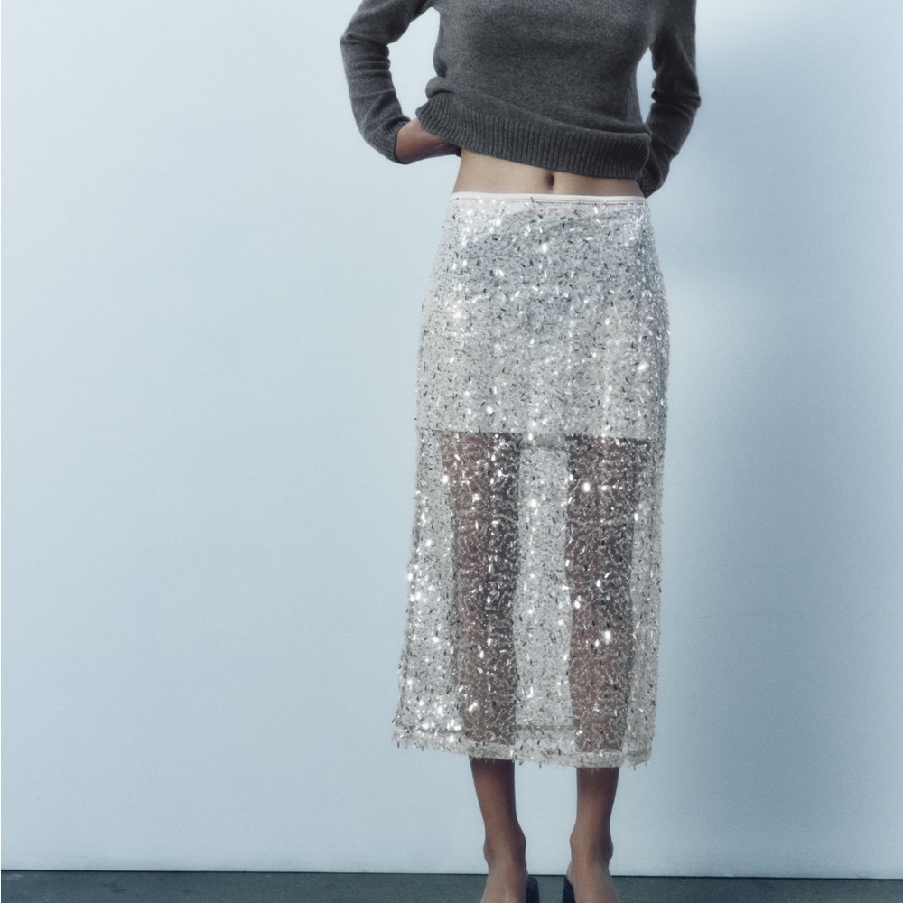 ZARA WOMAN SEQUIN MIDI SKIRT